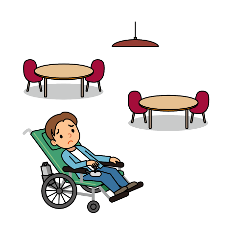【障害者からの申出】食事をする部屋がテーブル席であったため、寝かせる姿勢をとることができなかった。