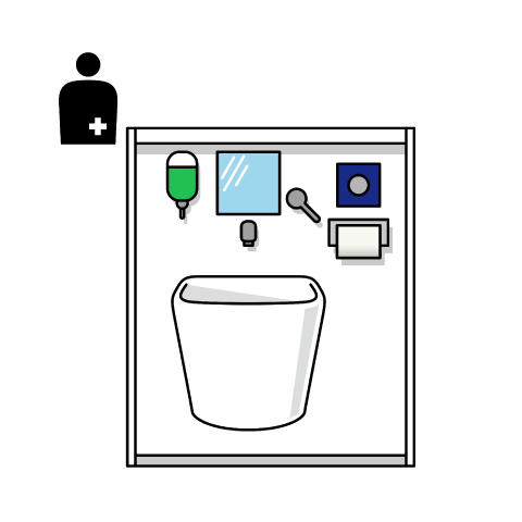 【環境の整備】多目的トイレにオストメイト設備を設置することとした。