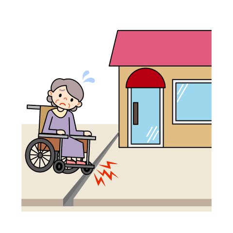 【合理的配慮を必要とする障害者が多数又は複数回利用すること等が見込まれるケース】店舗入口に側溝があり、車イスで入ることが難しい。